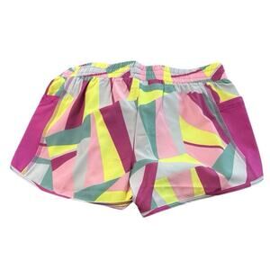 Lands’ End Size Medium 8 Plus Big‎ Girl Athletic Shorts Pockets 3” Geo Neon
